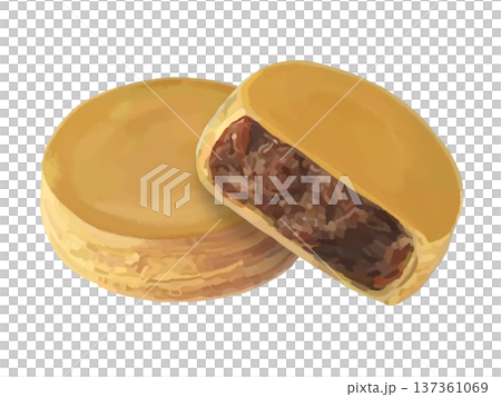 大判焼き（粒あん）1個と断面、重なり 137361069