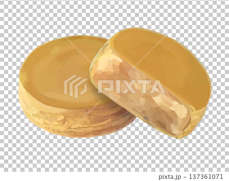 一個白豆沙燒及其橫切面，重疊部分 137361071