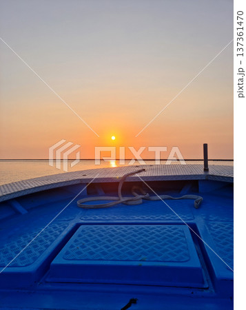 The sunset and the bow of the ship. The sunset and the bow of the ship. 137361470