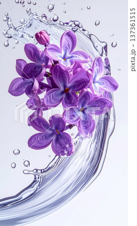 Lilac Flower Macro with Water Droplet Arc in Studio Lilac Flower Macro with Water Droplet Arc in Studio 137361515