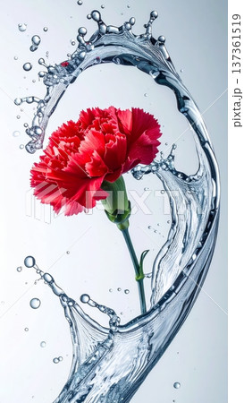 Carnation Flower Macro with Water Droplet Arc in Studio 137361519