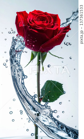 Red Rose Macro with Water Droplet Arc in Studio 137361533
