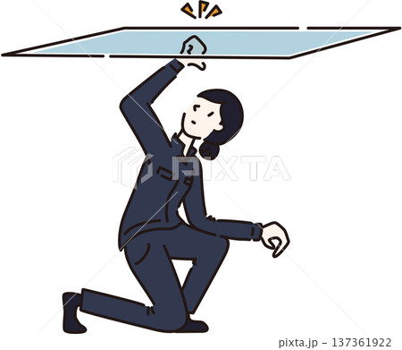 ガラスの天井に当たる作業服を着た女性のイラスト 紺色の制服 ガラスの天井に当たる作業服を着た女性のイラスト 紺色の制服 137361922