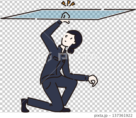 插圖描繪了一位身穿工作服、穿著藏藍色制服的女性，她正面臨著職業天花板的挑戰。 137361922