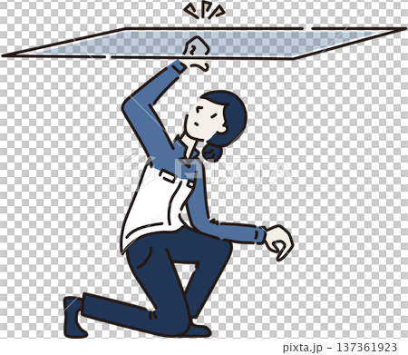 圖：一位身穿工作服的女性遭遇職業天花板，身穿藍色制服 137361923