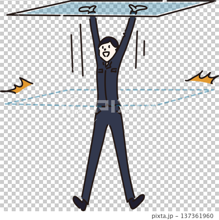 圖：一位身穿工作服（藏藍色制服）的女性正在打破玻璃天花板。 137361960