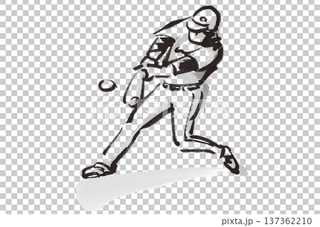 野球でホームランを打ったバッターの筆で描いた白黒イラスト 野球でホームランを打ったバッターの筆で描いた白黒イラスト 137362210
