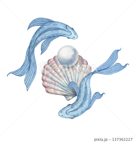 A watercolor illustration of beautiful blue fish 137362227