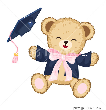 Cute coquette teddy bear throw graduation cap and jumping 137362378