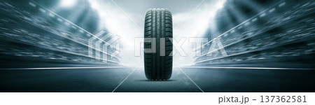 Vehicle tire on track arena Vehicle tire on track arena 137362581