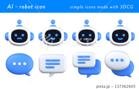 3DのAI/ロボット・吹き出しアイコンセット 3DのAI/ロボット・吹き出しアイコンセット 137362605
