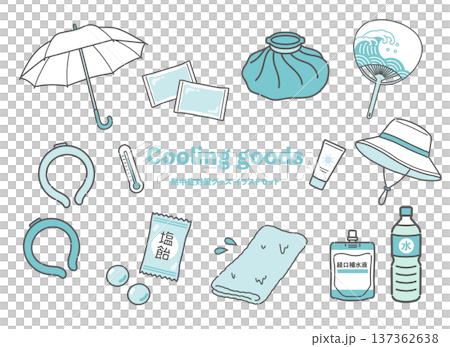 Illustration set of heatstroke prevention goods and heat prevention items Illustration set of heatstroke prevention goods and heat prevention items 137362638