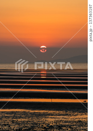 夕暮れの御輿来海岸に染まる夕焼け 夕暮れの御輿来海岸に染まる夕焼け 137363197