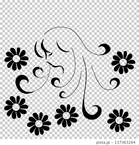 Female profile and flowers 137363264