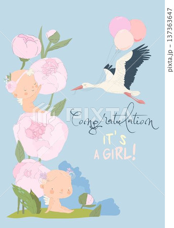 Stork Delivering Baby Girl. It s a Girl. Baby Shower Card Stork Delivering Baby Girl. It s a Girl. Baby Shower Card 137363647