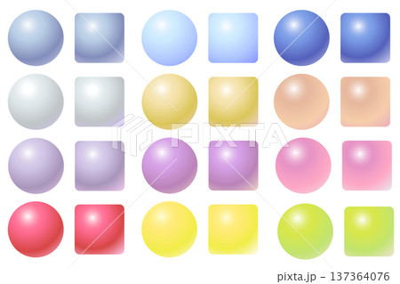 パール風の立体的な丸と正方形のボタンアイコンセット 137364076