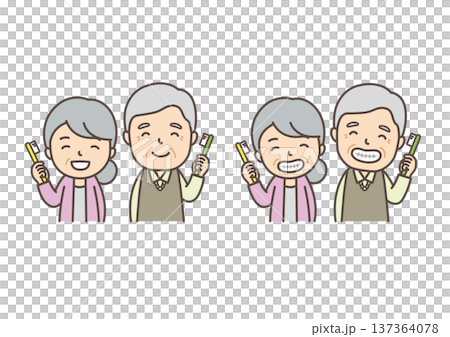 Senior couple brushing their teeth 137364078