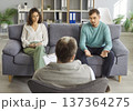 Couple meeting with doctor for discussion of diagnosis and treatment in medical clinic 137364275