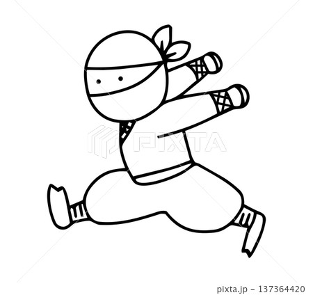 手描きのかわいい走る忍者のイラスト 137364420
