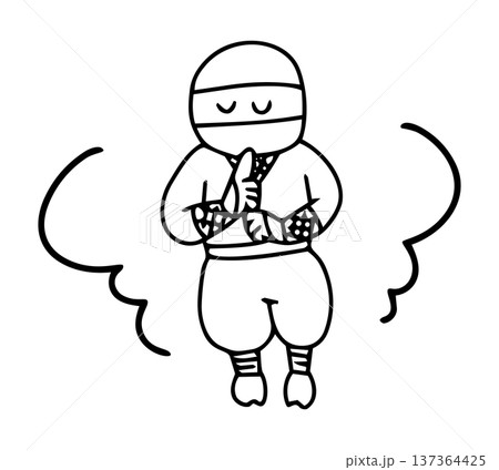 手描きのかわいい忍術を使う忍者のイラスト 137364425