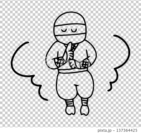 手描きのかわいい忍術を使う忍者のイラスト 137364425