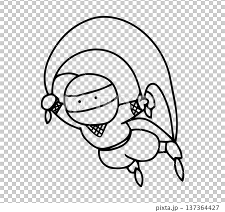 手繪插圖，描繪了一個穿著風呂敷的可愛忍者在飛行。 137364427