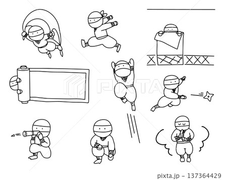 手描きのかわいい忍者のイラストセット 137364429