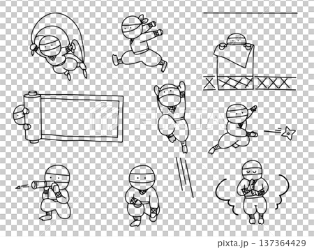手描きのかわいい忍者のイラストセット 137364429