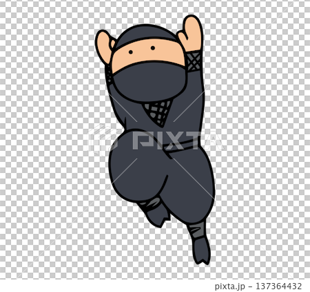 Hand drawn illustration of a cute jumping ninja Hand drawn illustration of a cute jumping ninja 137364432