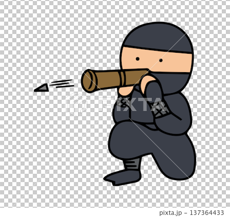 手繪插圖，描繪了一個可愛的忍者使用吹箭筒 137364433