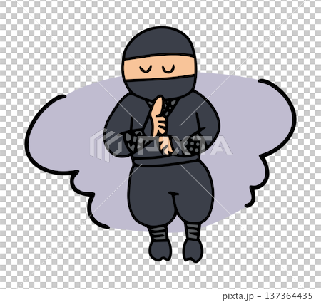 Hand-drawn illustration of a cute ninja using ninjutsu 137364435