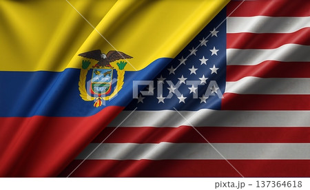 Ecuador flag waving beside United States flag showing alliance 137364618
