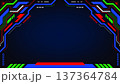 Futuristic gaming frame with neon red blue and green geometric accents on dark background for live stream overlay and high tech ui design 137364784
