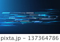 Abstract futuristic technology background with high speed blue and white light trails and geometric motion lines, data flow and digital connectivity in modern cyberspace environment 137364786