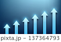 Business growth bar chart with glowing blue arrows rising upward financial success and corporate progress on modern gradient background for strategic planning and data 137364793