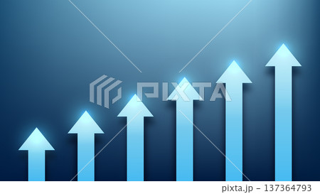 Business growth bar chart with glowing blue arrows rising upward financial success and corporate progress on modern gradient background for strategic planning and data Business growth bar chart with glowing blue arrows rising upward financial success and corporate progress on modern gradient background for strategic planning and data 137364793