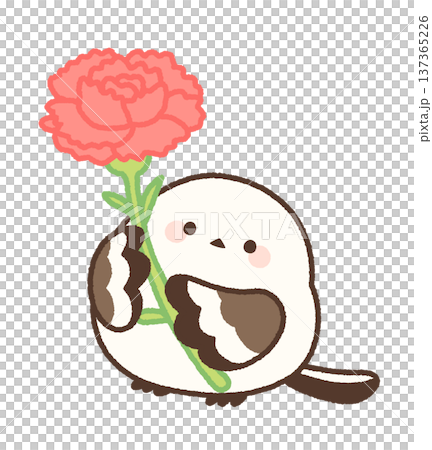 赤いカーネーションを持ったシマエナガ 137365226