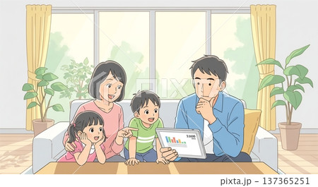 家族でテレビ鑑賞！リビングの幸せな時間 137365251