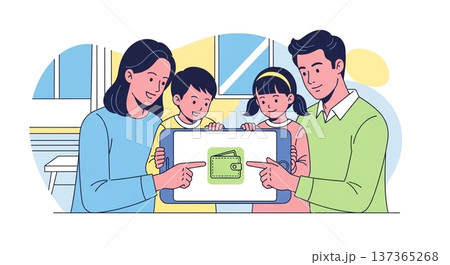 家族でタブレット学習！笑顔の団欒 137365268