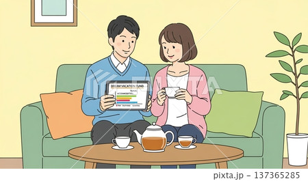 穏やかなリビングでタブレット 137365285