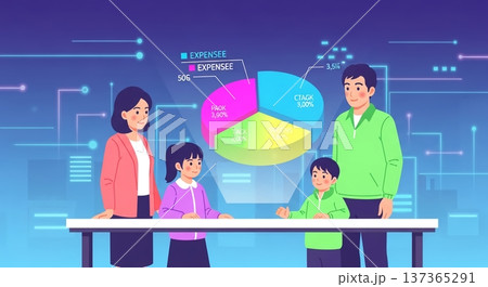 未来を築く家族とデータ分析 137365291