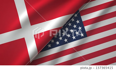 United states and Denmark flags appear separately merge at center and end as a symbol of trust cooperation and shared values 137365415