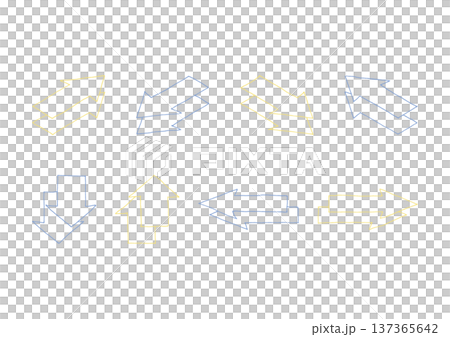 Set of hand drawn line art isometric illustrations of blue and yellow arrows Set of hand drawn line art isometric illustrations of blue and yellow arrows 137365642