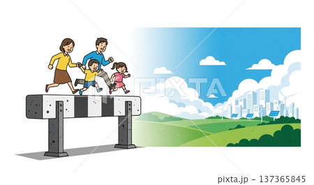 家族で障害物を飛び越え未来へ！ 137365845