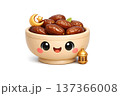 Cute cartoon bowl of dates with smiling face for Ramadan 137366008