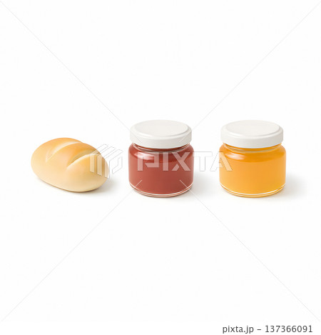 ベーカリー小物3点セット 3Dアイコン 白背景 ミニマル素材 137366091