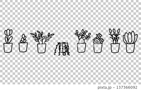 シンプルな手描きの観葉植物鉢植えセット 137366092