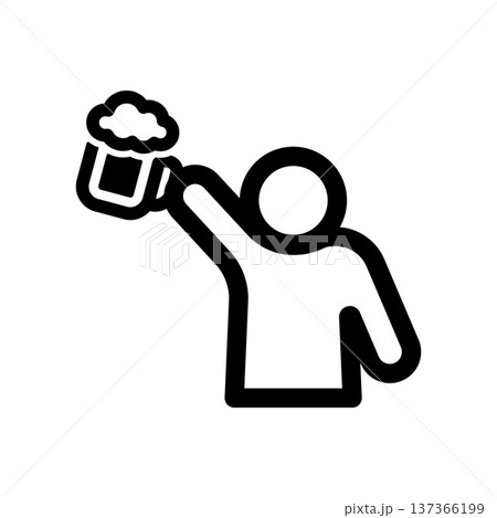 ビールで乾杯するシンプルな人物アイコン 137366199
