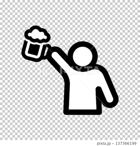 ビールで乾杯するシンプルな人物アイコン 137366199