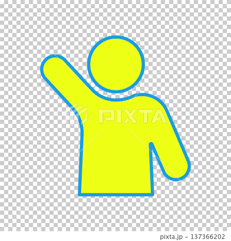 一個簡單的圖標,描繪的是一個人舉起右手錶示信號或問候。 一個簡單的圖標,描繪的是一個人舉起右手錶示信號或問候。 137366202